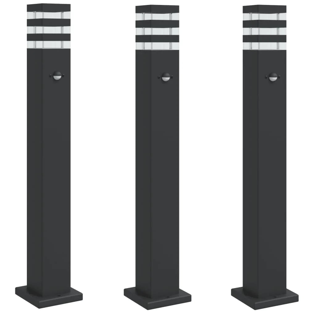 Lampade da terra per esterno con sensore 3 pz 80 cm alluminio nero 02_0042566