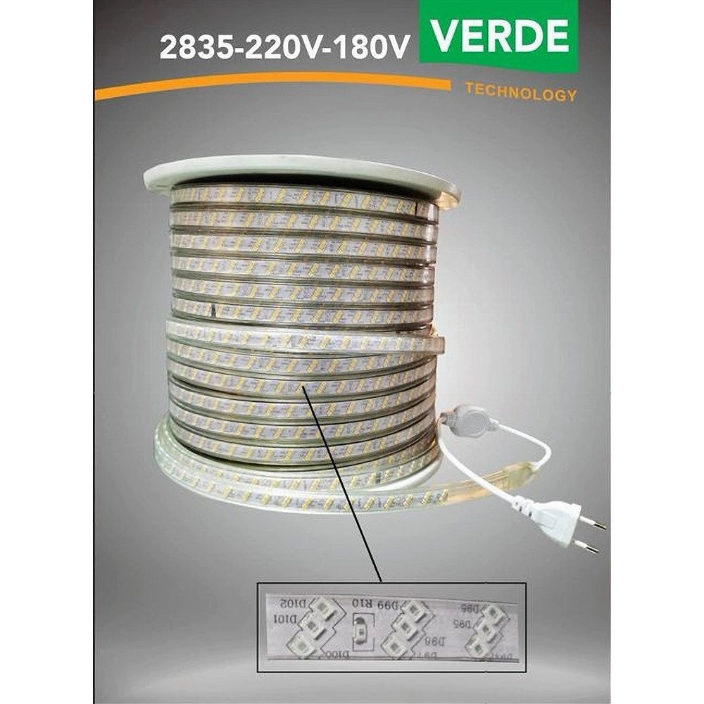 Trade Shop - Striscia Led 220v 2835 180 Led Bobina 100 Metri Ip65 Luce Verde 2835-220v-180v -