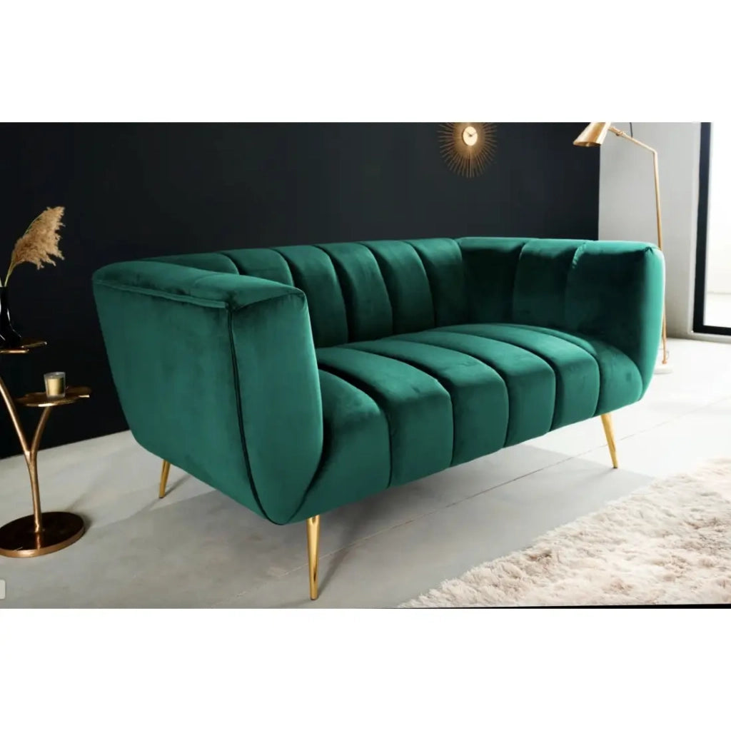 Divano dritto NORA 2 posti verde smeraldo – Divano elegante in velluto con piedi in metallo