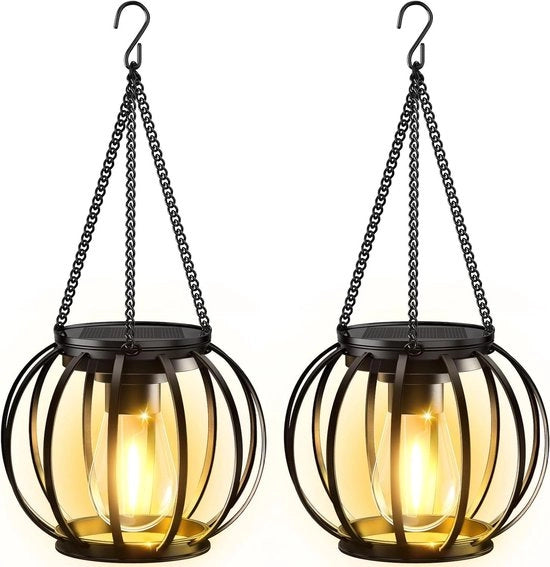 Lampade Solari da Esterno 2 Pezzi Lampade Metalliche con LED più Grande IP65 Impermeabili Decorazione per Giardino con Gancio e Catena per Terrazza e Prato