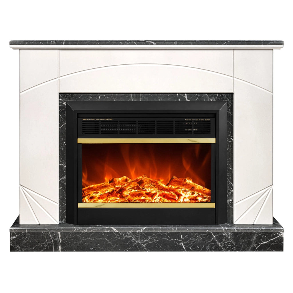 Camino Elettrico da Pavimento 85x110x27 cm Effetto Fiamma 1500W Madeira lux & Mars Ivory/dark gray