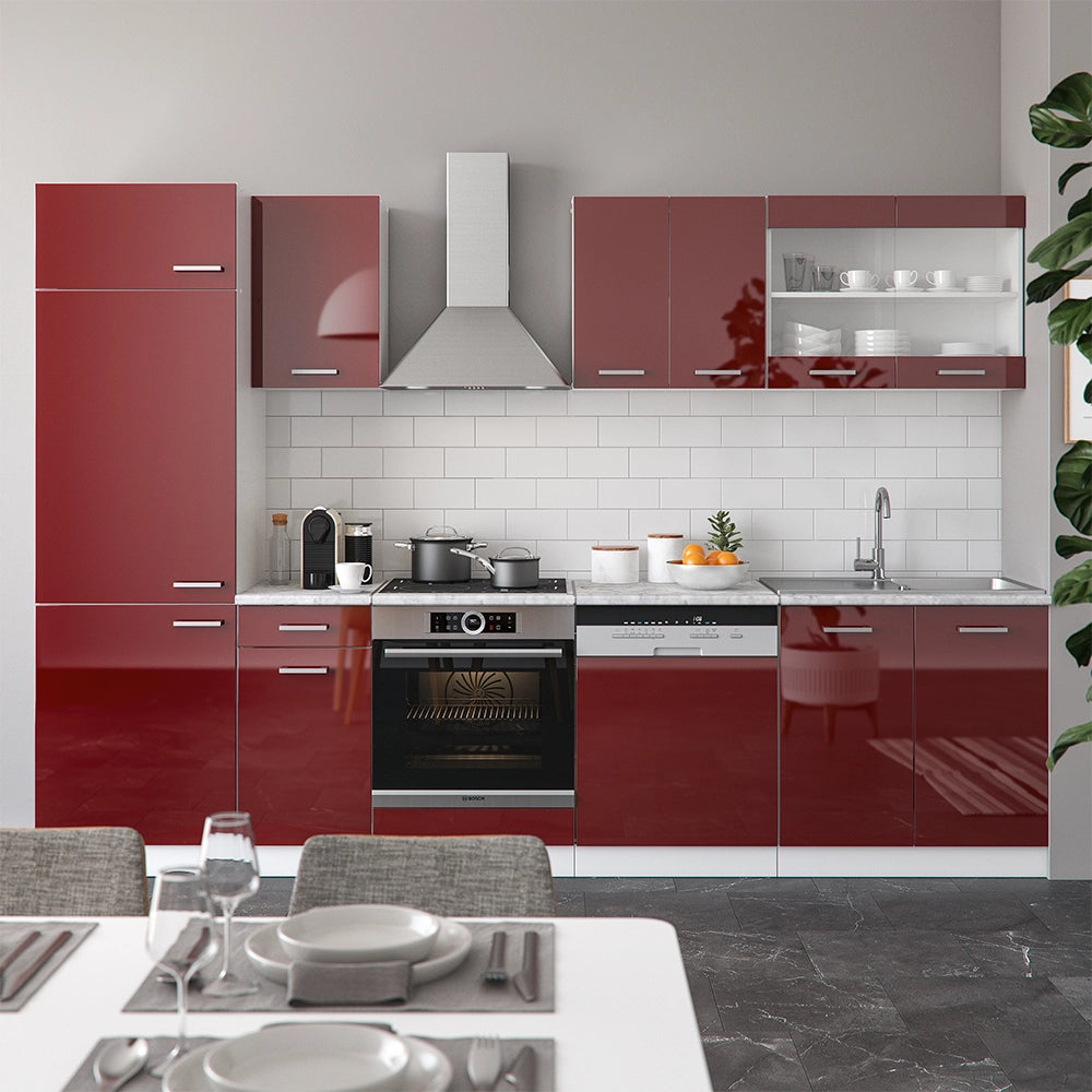Vicco Cucina componibile Rosso lucido/bianco 300 cm , PL Marmo