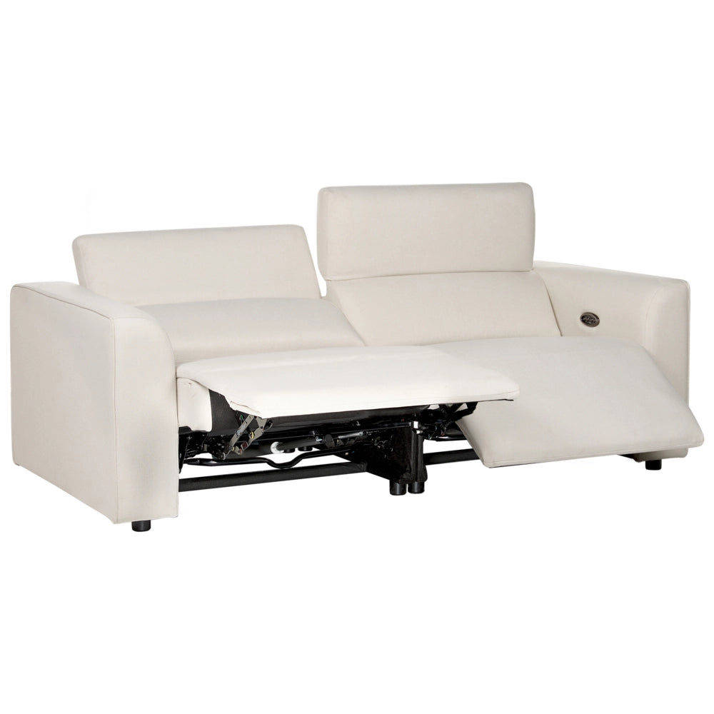 Divano elettrico reclinabile in tessuto beige chiaro a 2 posti, poggiapiedi e poggiatesta regolabili con porta USB