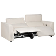 Divano elettrico reclinabile in tessuto beige chiaro a 2 posti, poggiapiedi e poggiatesta regolabili con porta USB