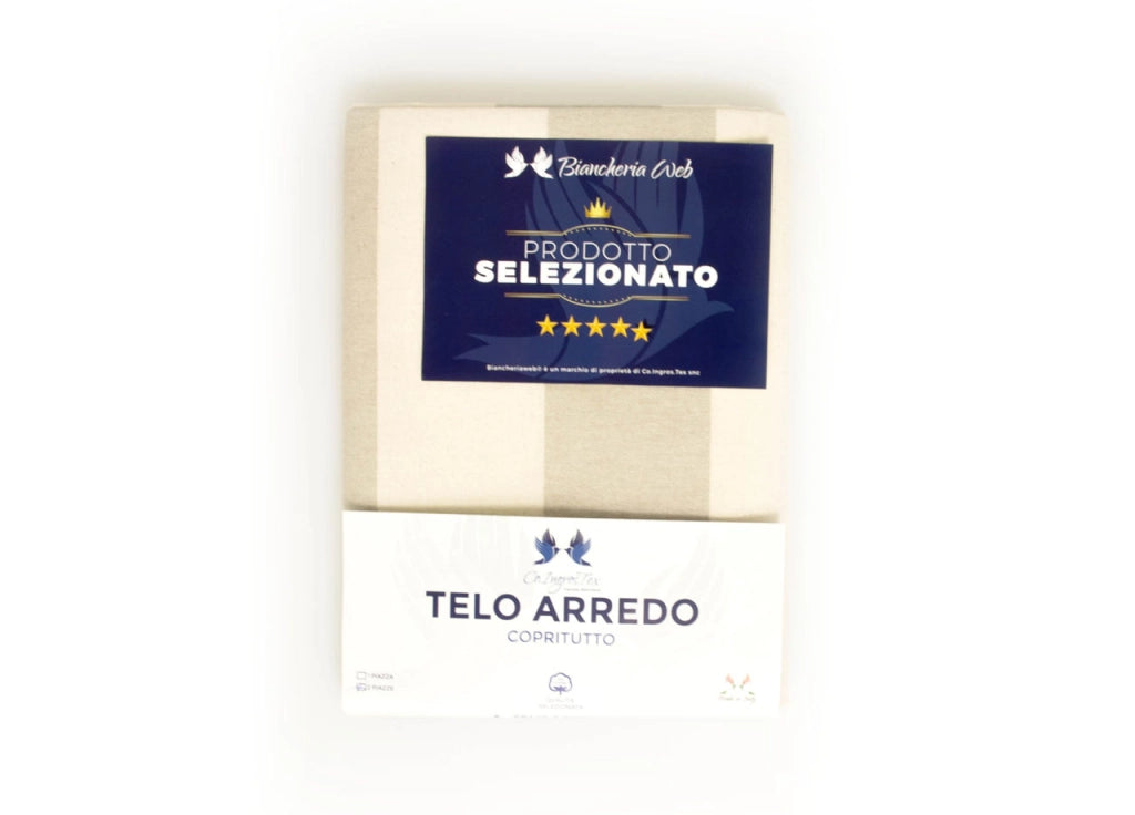 Telo Arredo Granfoulard Copritutto Cotone Made Italy Vari Disegni Arredatutto Copriletto Multiuso - 2 Piazze - Riga Larga Beige