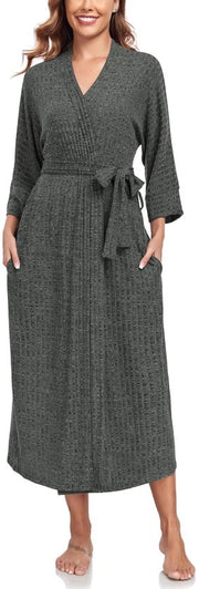Kimono per donna in lana leggera, lunga, olijfgroen, XL