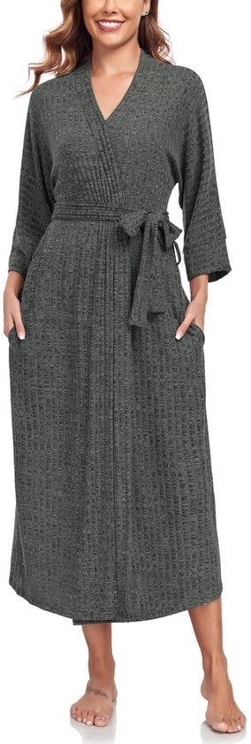 Kimono per donna in lana leggera, lunga, olijfgroen, XL