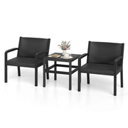 Set di conversazione da esterno con 2 poltrone moderne in rattan e tavolino quadrato, Set di mobili da patio a 3 pezzi Nero-Sedie da esterno