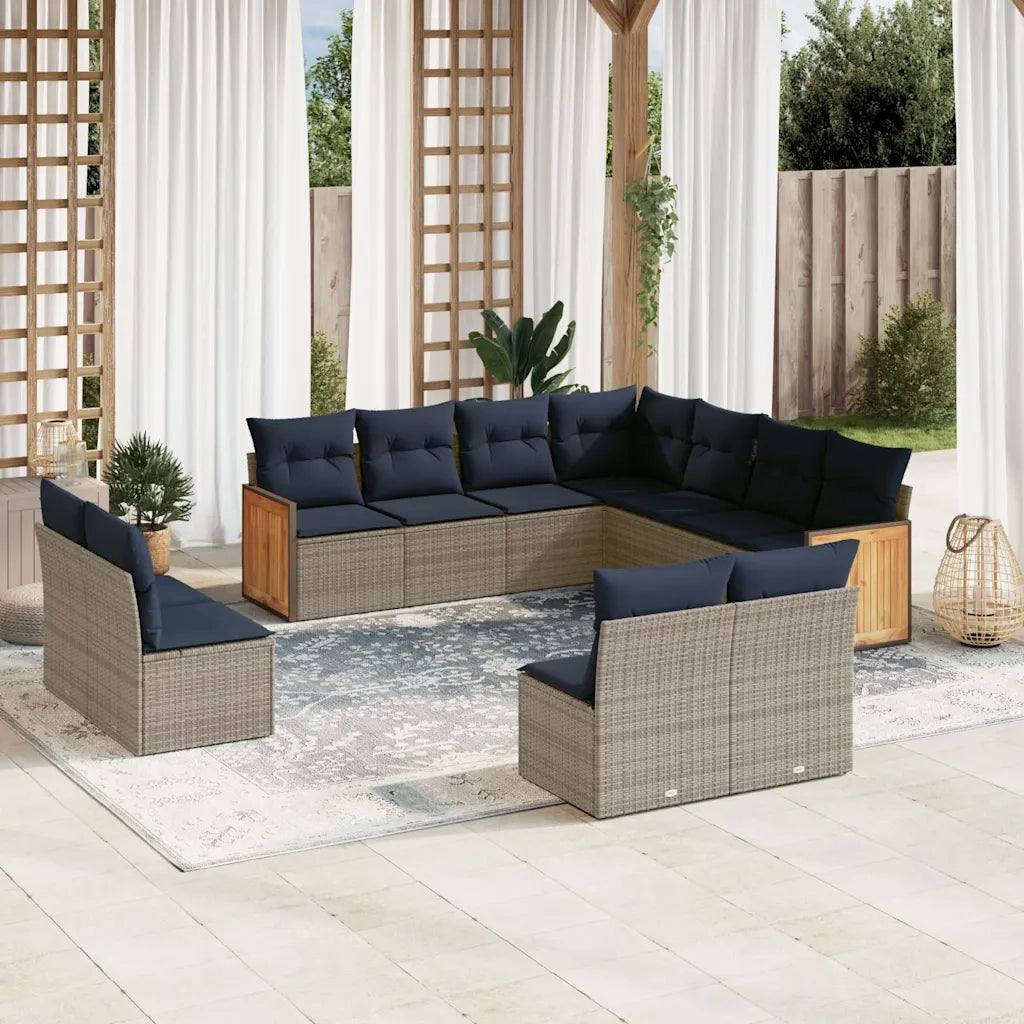Set Divani da Giardino 11 pz con Cuscini Grigio in Polyrattan 3227769