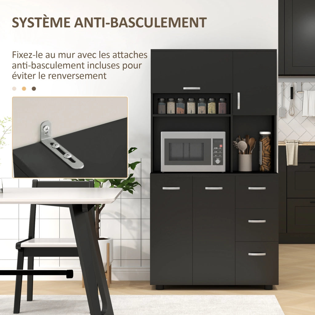 Armadio Cucina 4 Ante 3 Cassetti Ripiano ¨C Zephmum ¨C Nero 89x39.5x168 cm
