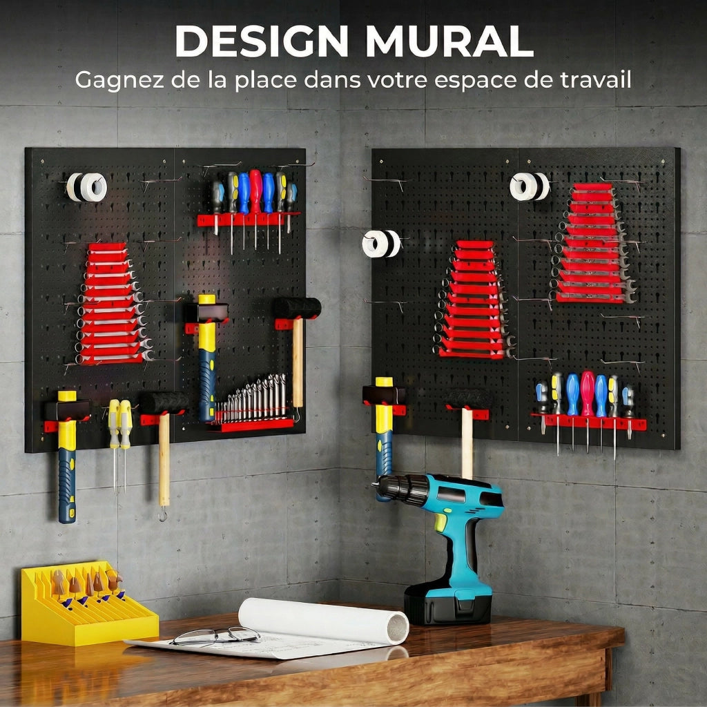 Pannello Perforato Muro Garage ¨C zephmum ¨C Nero e Rosso 600x400 mm