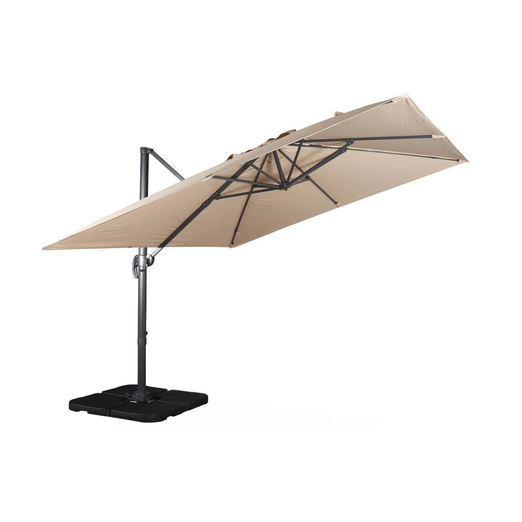 Ombrellone quadrato eccentrico, 3x3m + piastre di zavorra 50x50cm,