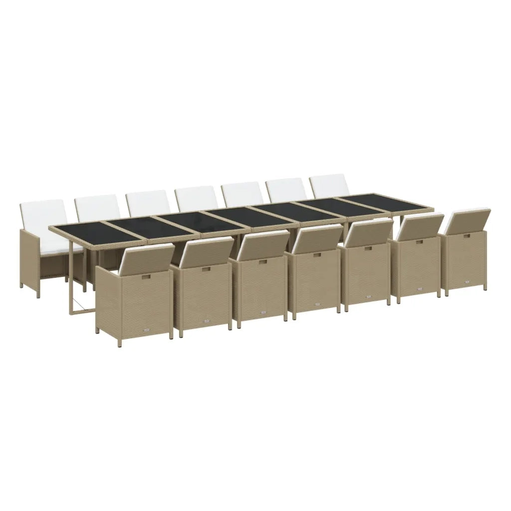 Set da Pranzo da Giardino 15 pz con Cuscini in Polyrattan Beige 3095650
