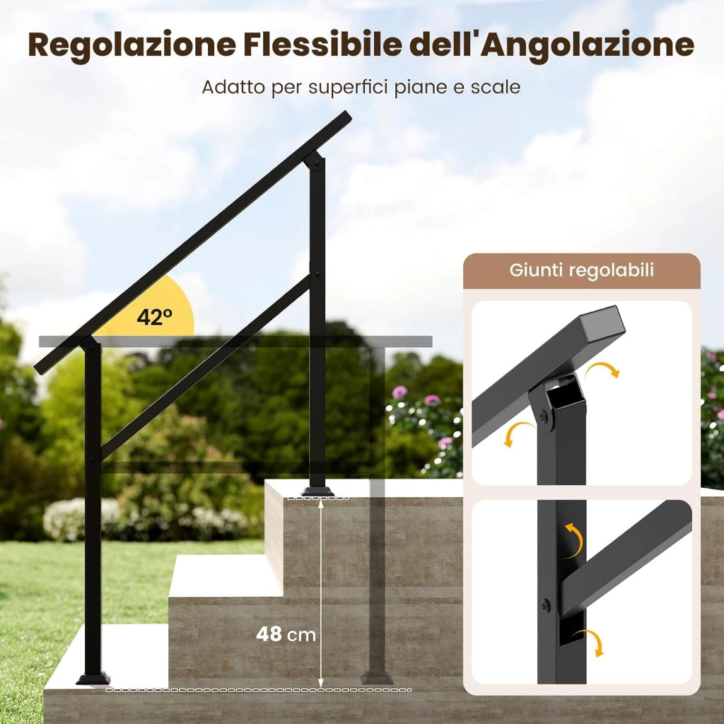 Corrimano per Scala, Corrimano in Metallo per 0-2/3/4 Gradini con Regolazione dell’Angolo, Portata 150 kg, Rieghiera per Terrazzo, Ingresso e Balcone (104 x 92 cm)