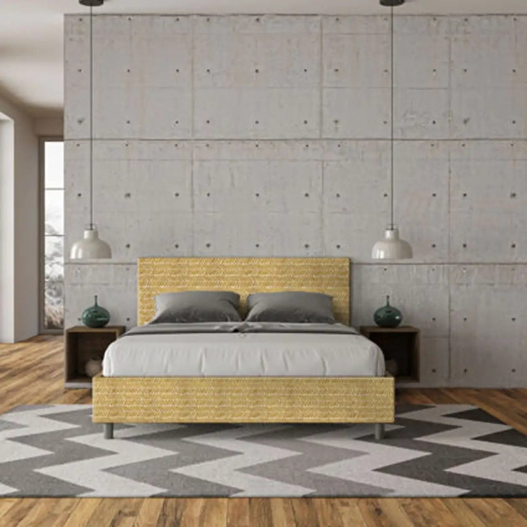 Letto matrimoniale contenitore imbottito 160x200 tessuto Aragona 3 giallo Adele