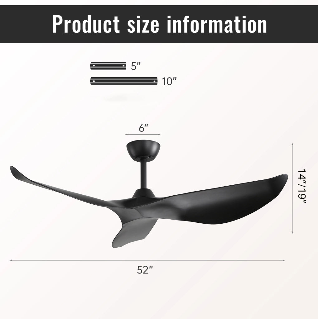VENTILATORE DA SOFFITTO 132 cm Reversibile 6 Velocità ABS Nero