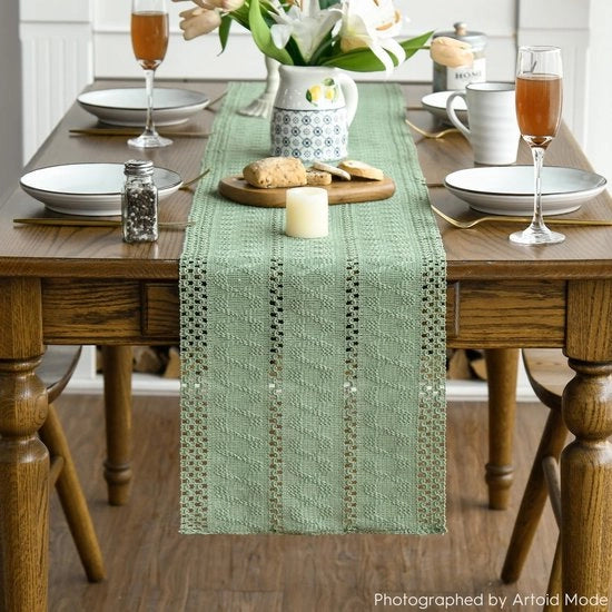 Operatore per tavolo da pranzo in legno rustico verde chiaro 30x183 cm per decorazione di tavola