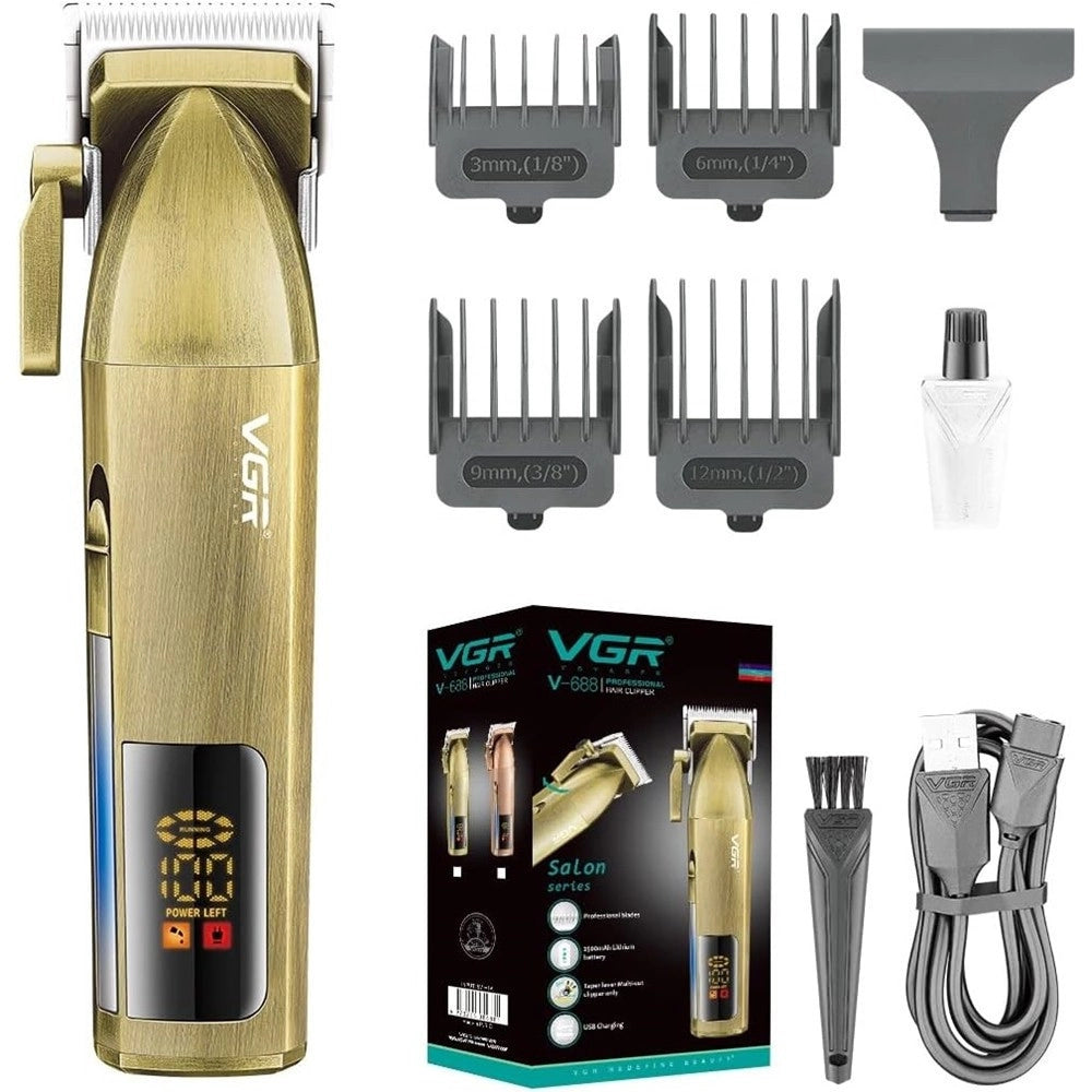 Trade Shop - Tagliacapelli Professionale Senza Fili Display Led A Batteria Ricaricabile V-688 -