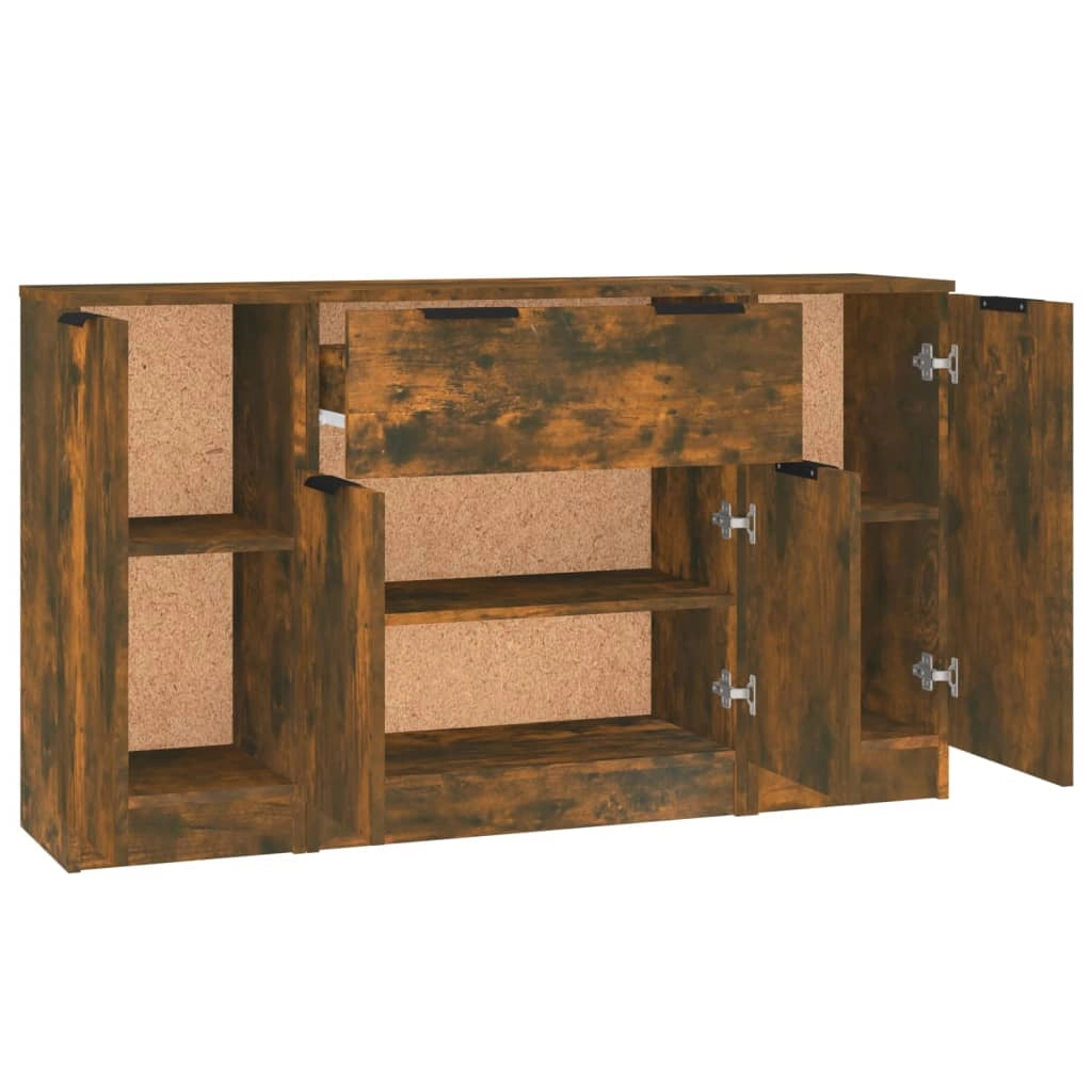 Buffet credenza cassettiera armadio mobile contenitore organizer per cucina soggiorno salotto 3 pezzi legno ingegnerizzato marrone 02_0037065