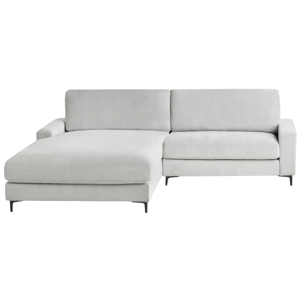 Divano angolare a destra in tessuto di ciniglia grigio chiaro Poliestere Metallo Gambe nere 190 x 272 x 83 cm Schienale imbottito e rifinito 3 posti a L Soggiorno in stile moderno