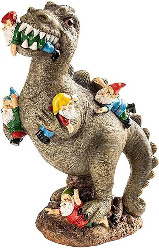 Statua di dinosauro e gnomi per giardino - Lavorazione in resina per esterni (S)