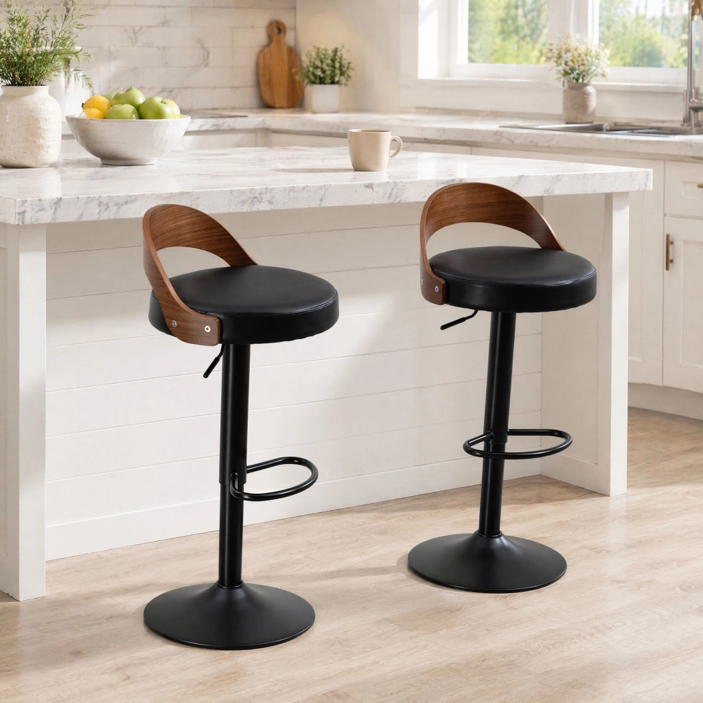 SGABELLO DA BAR Girevole con Schienale Set da 2 pezzi 42,5x42x77-98 cm PU Nero