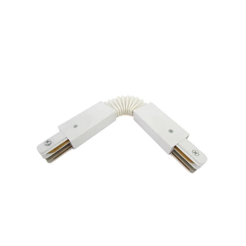 Giunto Connettore Curva Flessibile per Binario Mono Fase Colore Bianco Doppia Testa Per Mono Fase