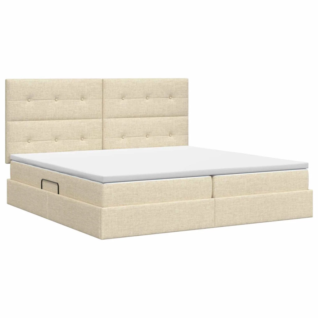 Letto con contenitore e materasso Crema 200 x 200 cm Tessuto 3459529