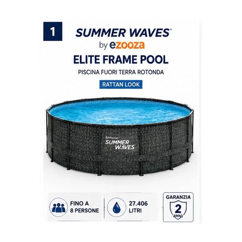 Piscina Fuori Terra Summer Waves by Ezooza Ø 549 x 132 cm Kit Completo: Pompa SkimmerPlus Scaletta, Copertura Kit Pulizia