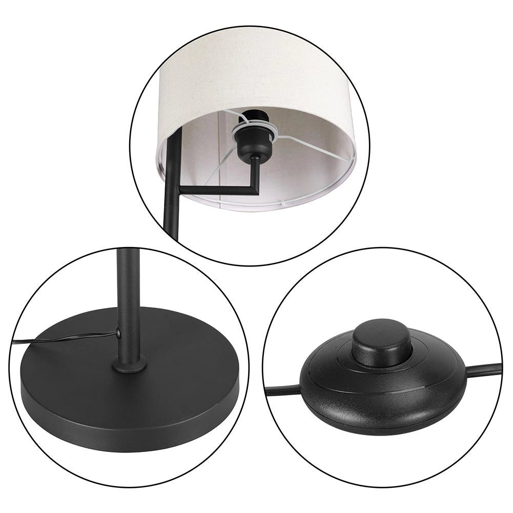 Lampada Piantana Terra Design Moderno Paralume E27 Tessuto e Metallo Nero