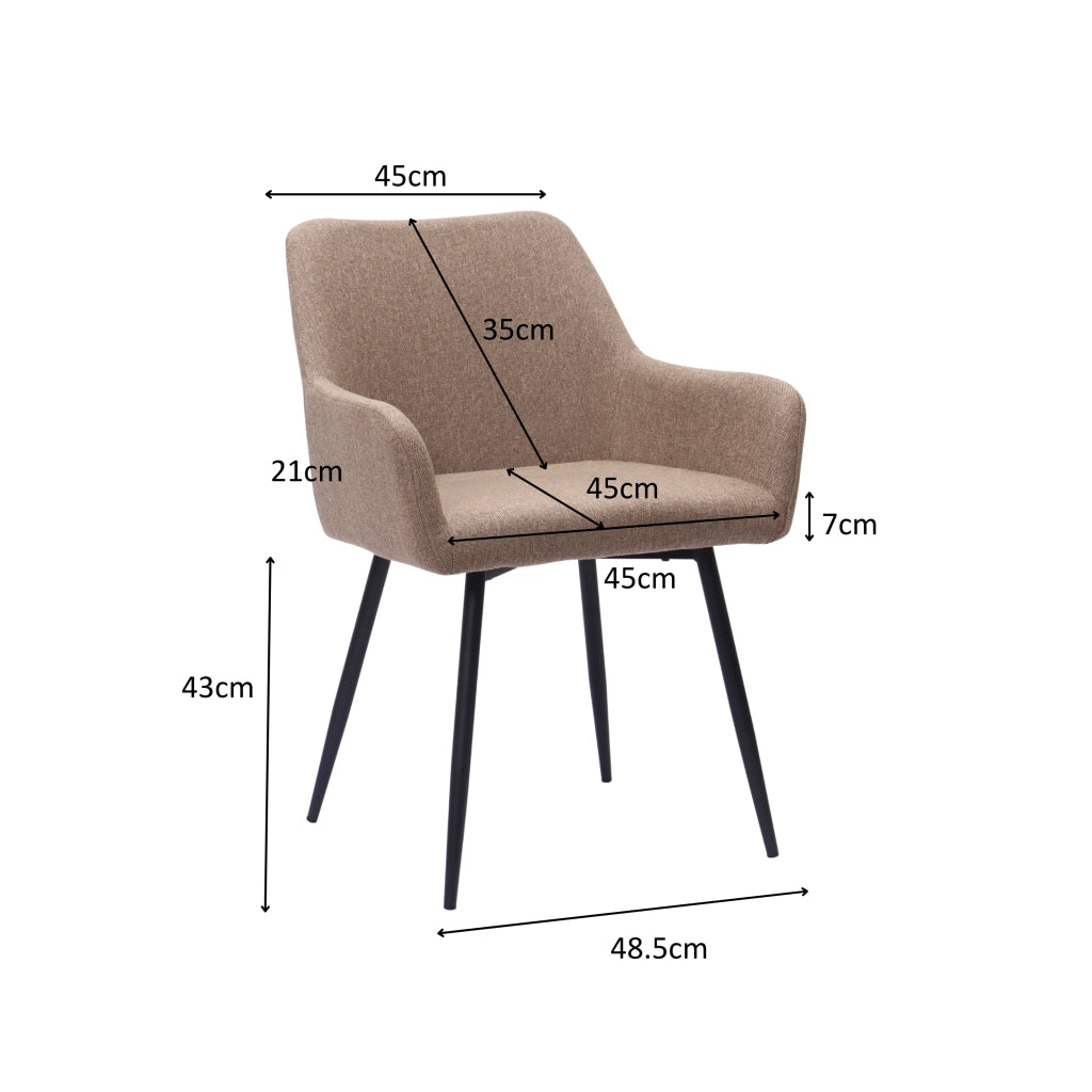 Sedia da Pranzo Set da 2 con Braccioli Alti Seduta Ampia Schienale Ergonomico in Tessuto e Metallo Cachi