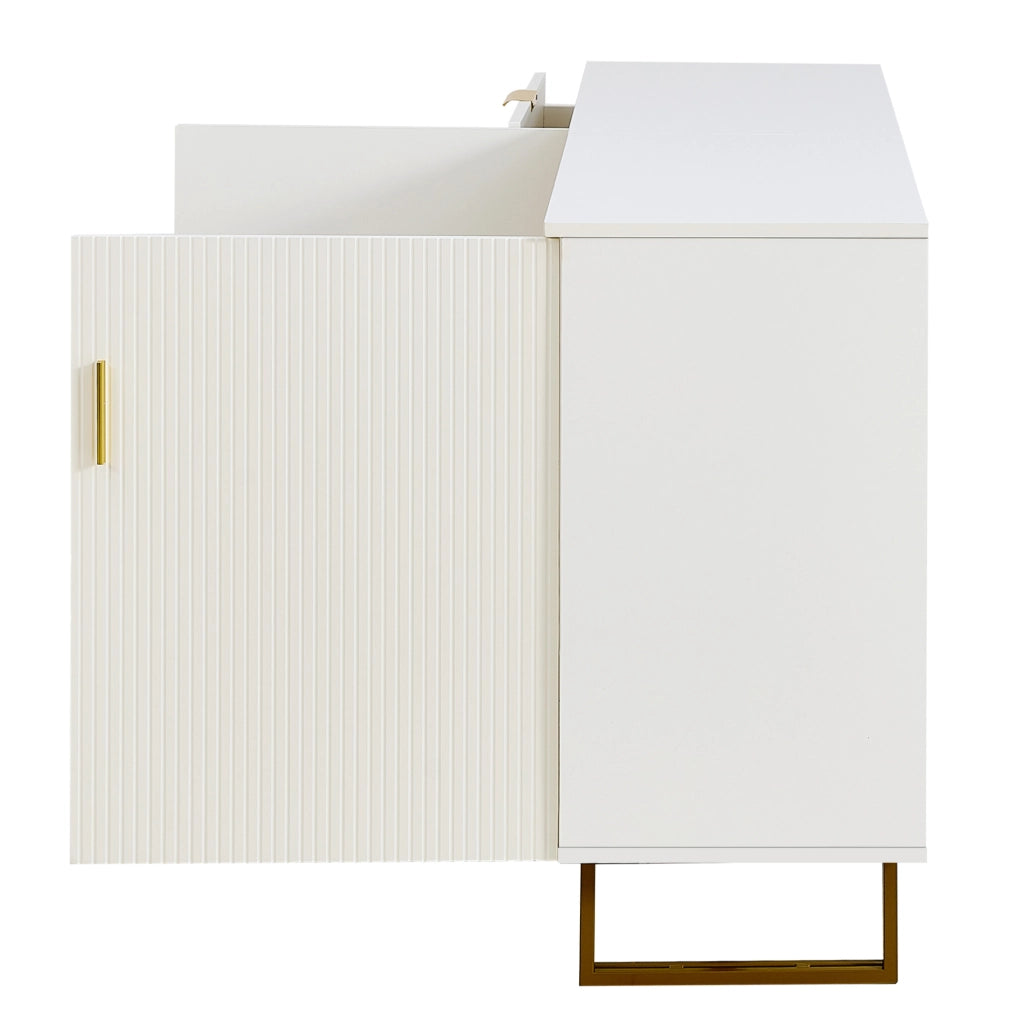 Credenza 160x40x81，5 cm in MDF bianco， 2 ante e 3 cassetti