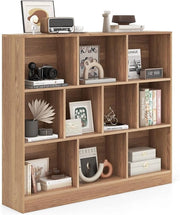 Libreria a 10 Cubi, Organizzatore di Stoccaggio a 3 Ripiani con 2 Kit Anti-Ribaltamento, Scaffale Multiuso in Legno per Soggiorno Camera da Letto Ufficio, 120x24x104 cm (Naturale)