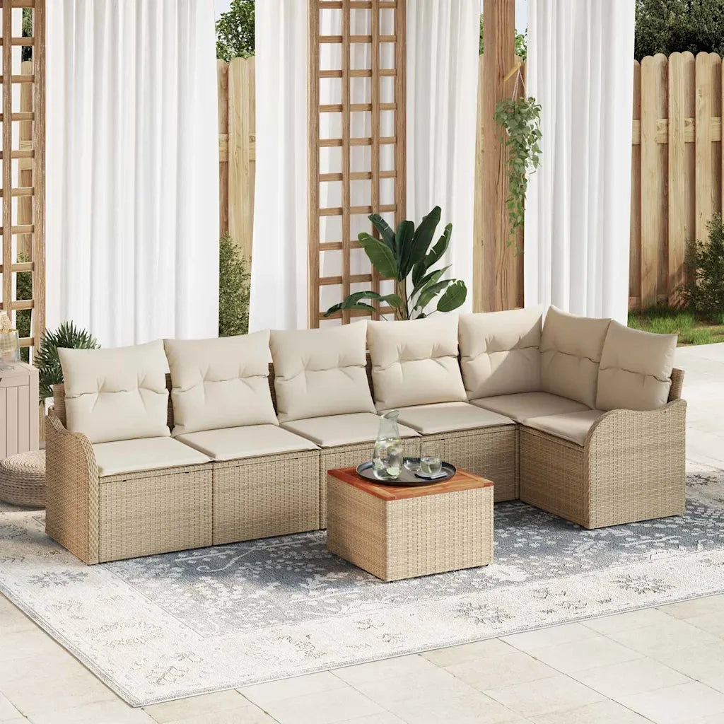 Set Divano da Giardino 7 pcs Beige e Crema polyrattan