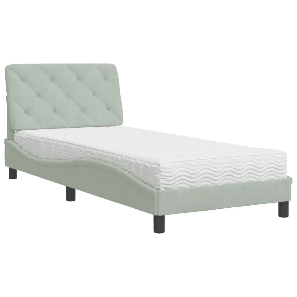Letto con Materasso-Struttura Letto con Materasso Grigio Chiaro 90x200 cm in Velluto