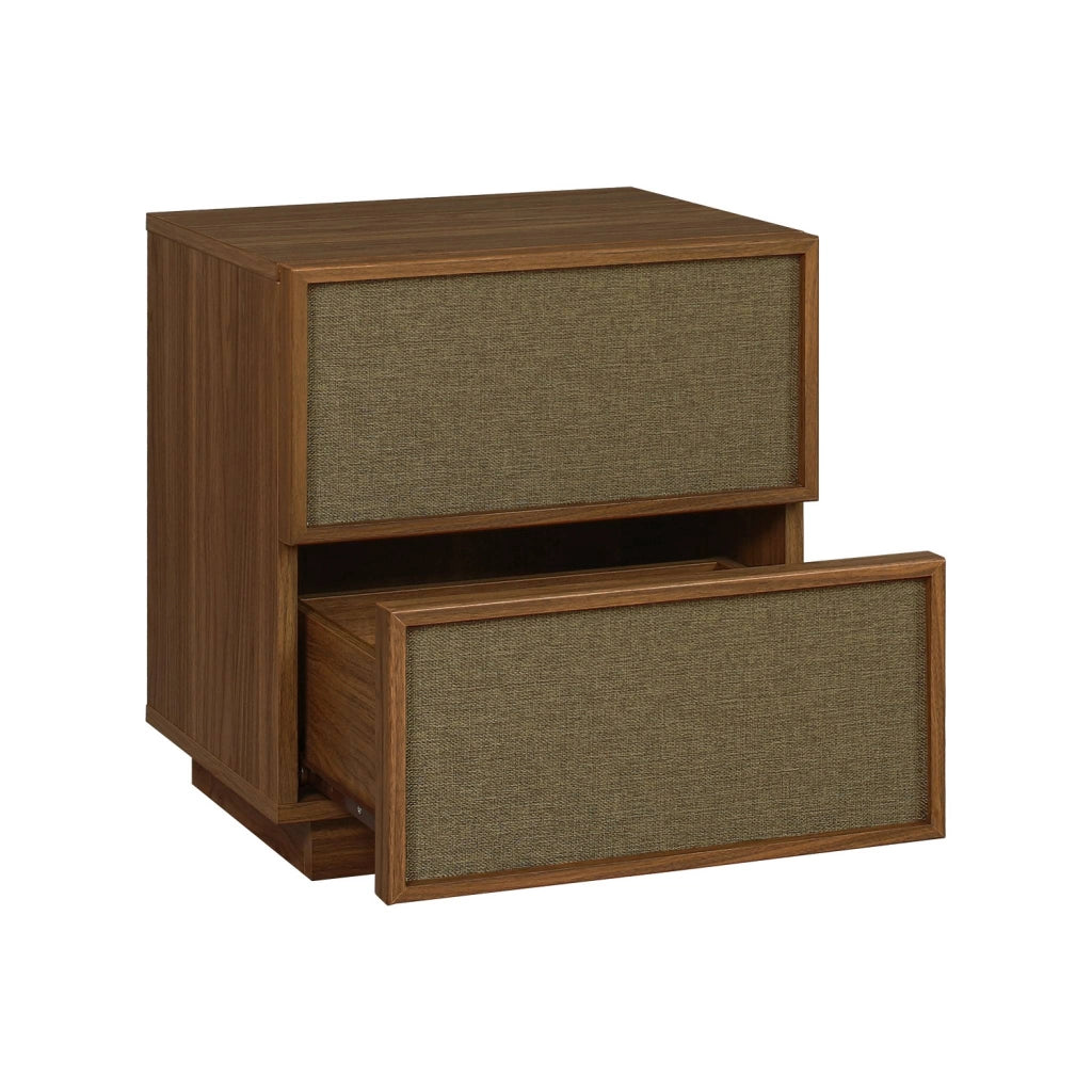 Set di 2 comodini decorati in legno e tessuto con 2 cassetti , noce