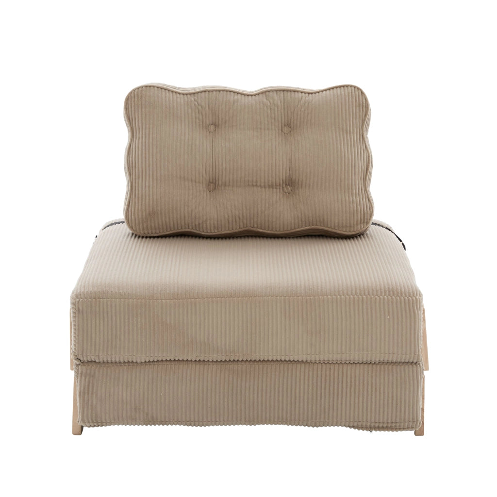 Poltrona letto singola in velluto a coste cachi; 90x86x84 cm