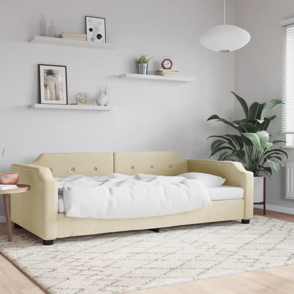 Letto singolo | Letto per adulti | Letto da Giorno Crema 80x200 cm in Tessuto