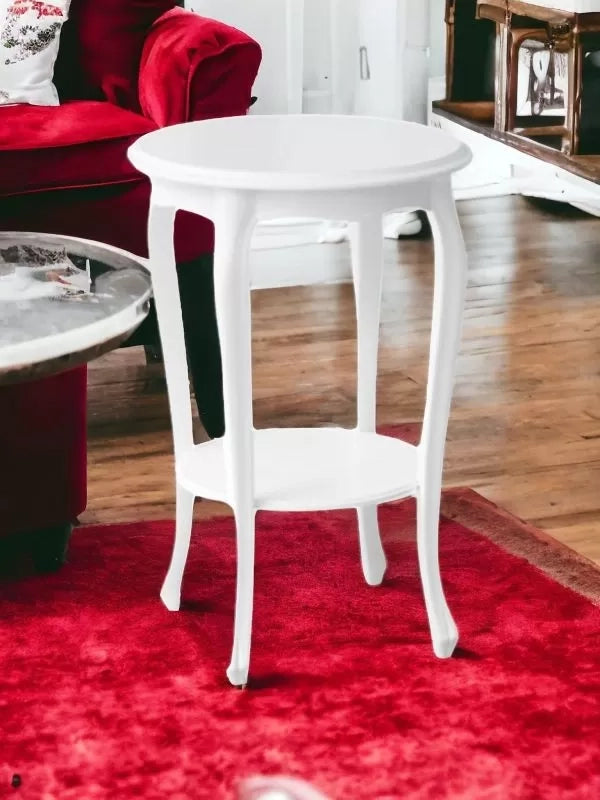 Porta vaso tavolino rotondo shabby legno bianco opaco 48x75 - Mobili 2G
