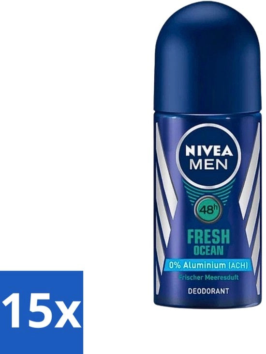 15 x Deodorante Rotolante Uomo - Oceano Fresco - 50 ml - Deodorante Rotolante - Freschezza - Profumo di Oceano - Resistente all'Asciugatura