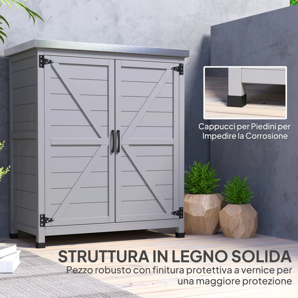 Armadio da Giardino con Ripiano e Banco da Lavoro ¨C Zephmum ¨C Legno e Acciaio, 79x43x92 cm, Grigio