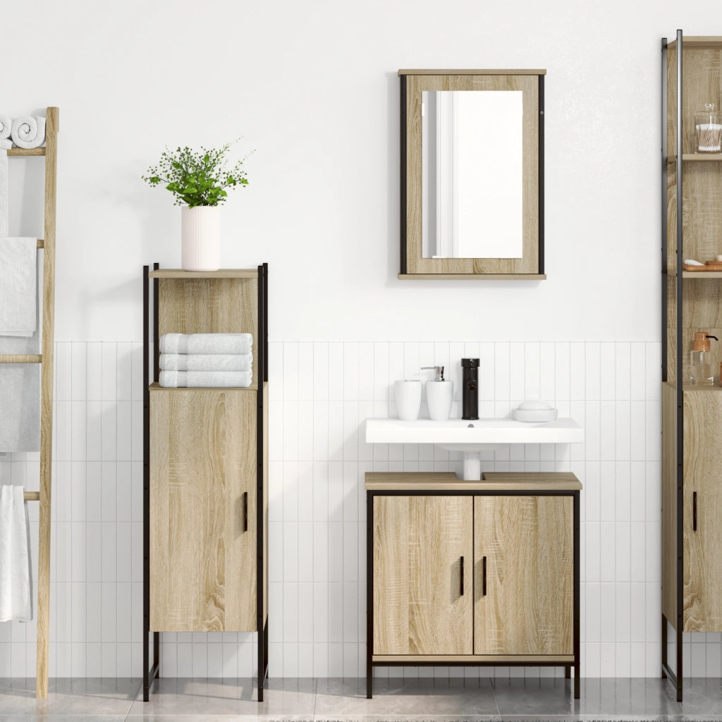 Set Mobili Bagno 3 Pezzi Rovere Legno Ingegnerizzato