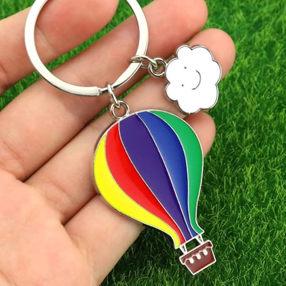 Trade Shop - Set 12 Portachiavi Ciondolo A Mongolfiera In Metallo Compleanno Bomboniere Multicolore -
