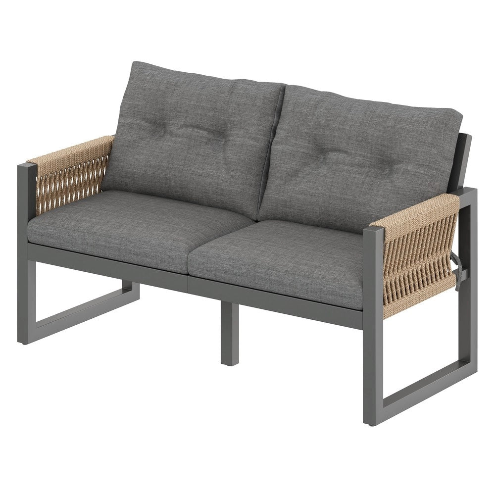 Set Divano da Giardino ¨C Xylo ¨C Polyrattan, Cuscini, Tavolo, Struttura in Metallo