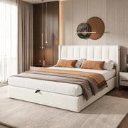 Letto imbottito 140x190 cm con USB; LED; rete a doghe; vano contenitore; PU bianco
