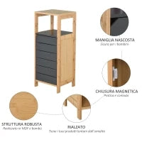 Mobiletto da Bagno Salvaspazio in Bambù, Armadietto da terra con Ripiano per Camera da letto, Grigio