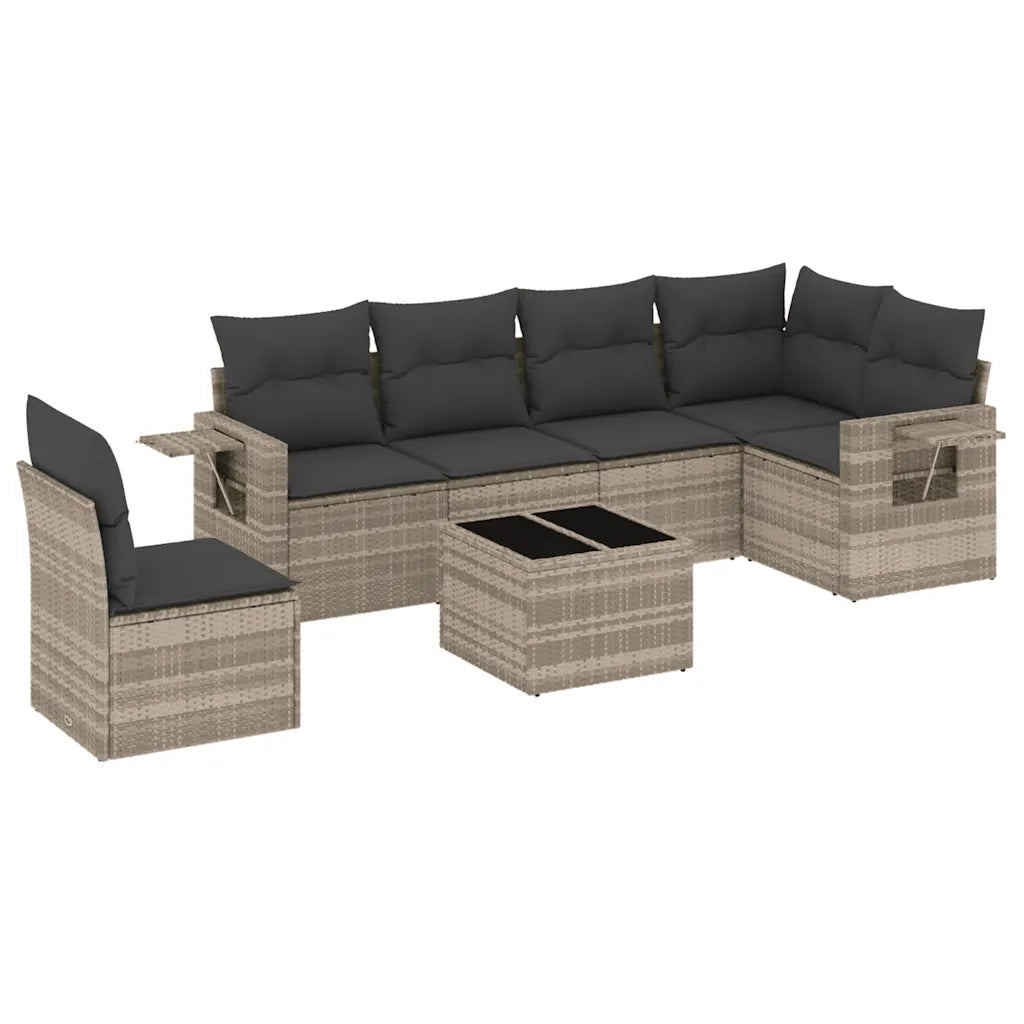 Set Divani da Giardino 7pz con Cuscini Grigio Chiaro Polyrattan