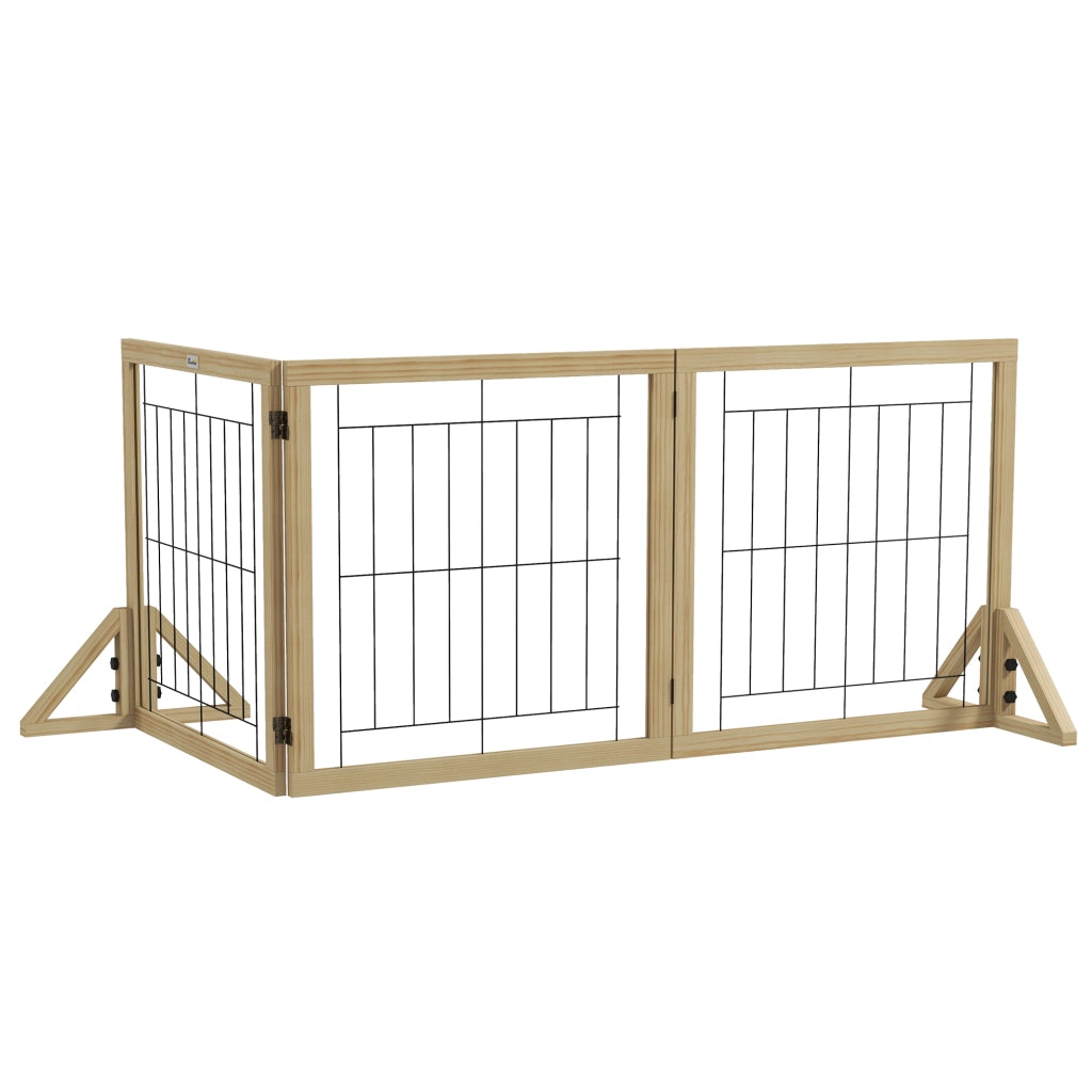 Recinto per Cani Pieghevole 3 Pannelli ¨C zephmum ¨C 210x44x70 cm Legno Naturale