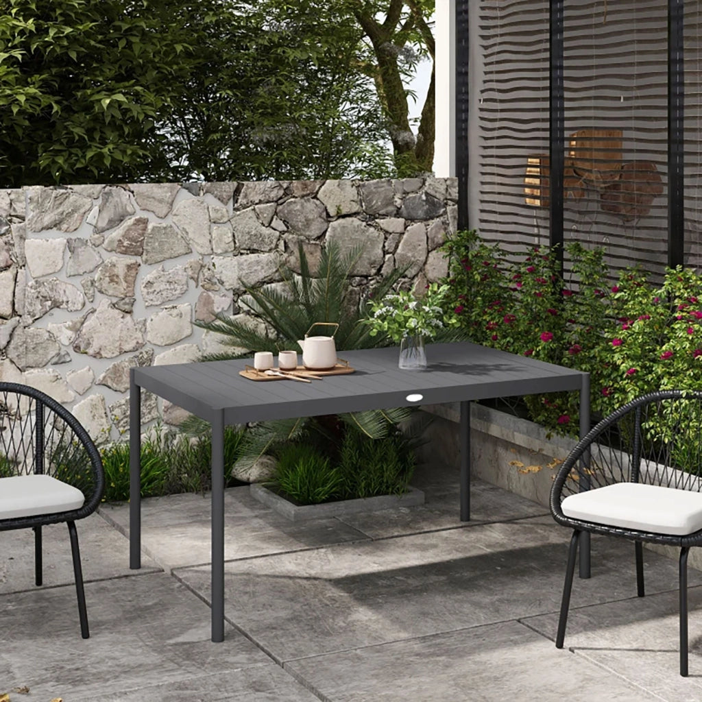 Tavolo da Giardino a Doghe 145x90x74 cm per 6 Persone in Acciaio e Alluminio Grigio Scuro