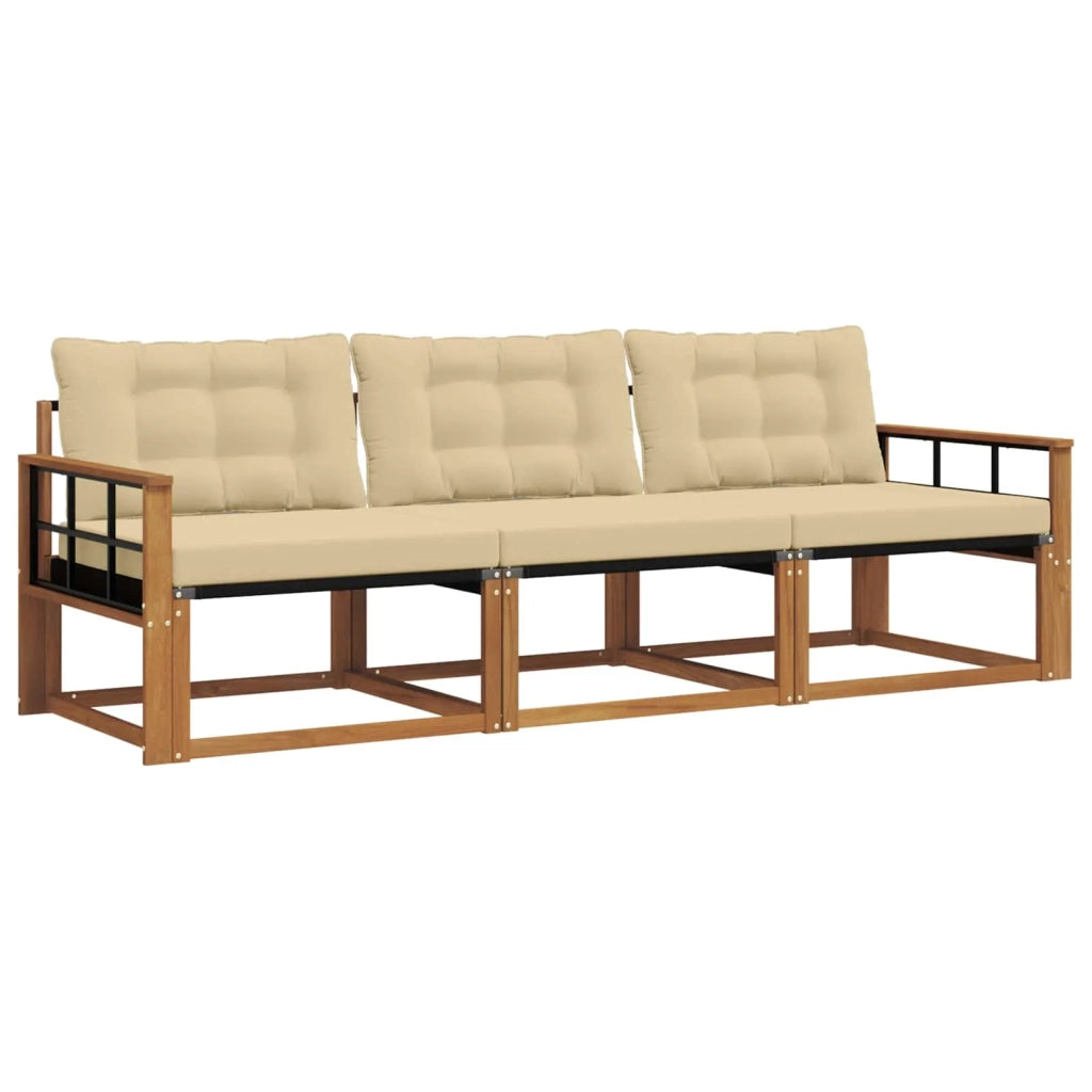 Set di divani da esterno con cuscino 3 pcs Naturale e Beige